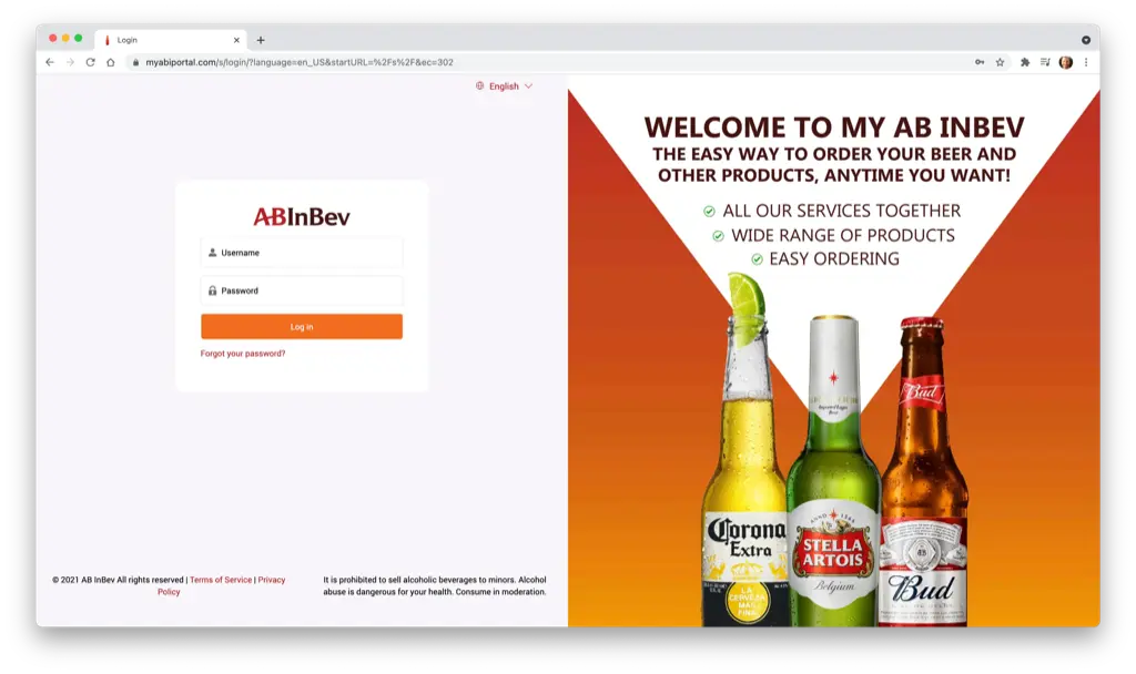 AB InBev B2B E-commerce Platform - Product catalog and ordering interface